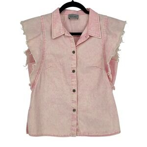 Rachel Comey Women 4 Laurel Pink Acid Wash Denim Vest Top Sleeveless Button Fray